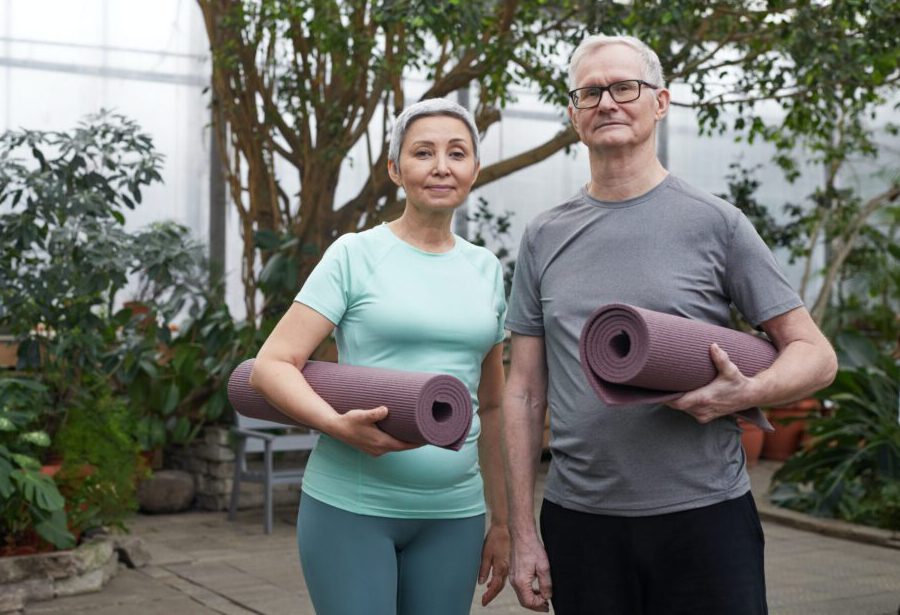 Frau Mann Yogamatte Pflanzen